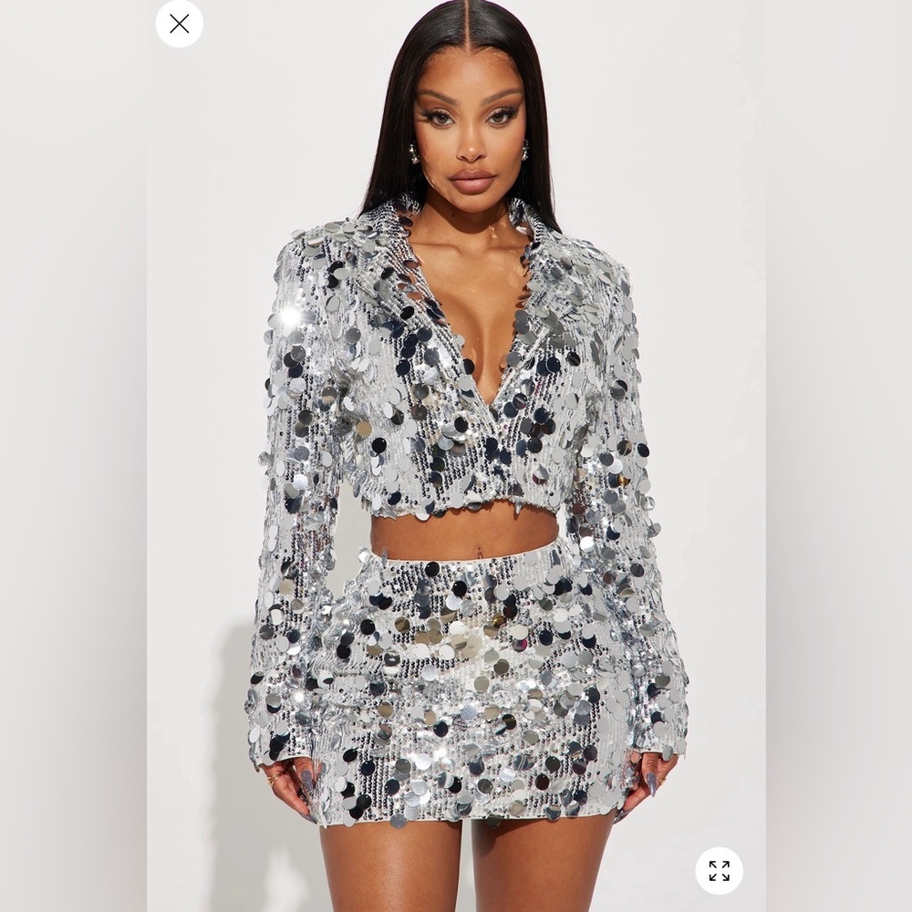 Fashion Nova Shimmering Silver Sequin Ensemble